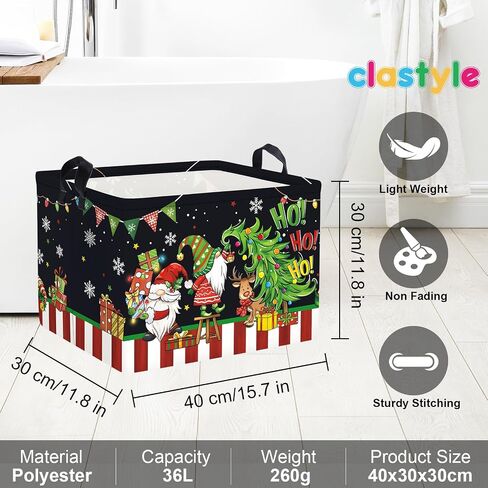 Clastyle عيد الميلاد جنوم الطفل سلة الغسيل ندفة الثلج سلة تخزين الأطفال صبي فتاة هدية لعبة صندوق قابل للطي الملابس المنظم الحضانة لغرفة النوم، الأزرق، 40 * 30 * 30 سم in Kuwait
