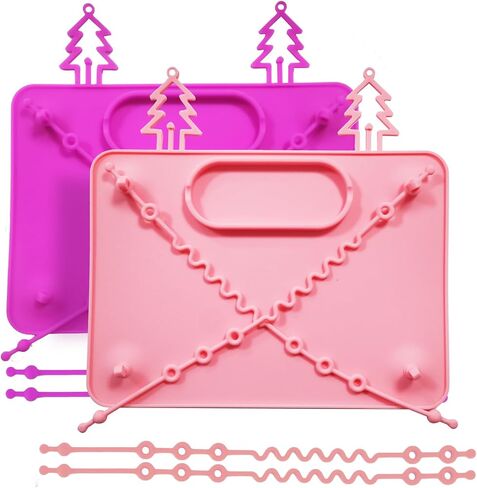 2 Pack Baby Silicone Mat, Silicone Placemat for Infants to Toddlers, Baby Placemat for Restaurants & Dining Table, Christmas Tree Suction Placemats, 8 Stretchable Straps to Secure Babies Essentials in Saudi Arabia