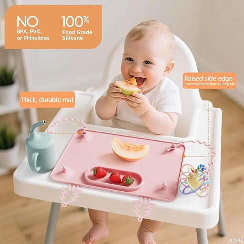 2 Pack Baby Silicone Mat, Silicone Placemat for Infants to Toddlers, Baby Placemat for Restaurants & Dining Table, Christmas Tree Suction Placemats, 8 Stretchable Straps to Secure Babies Essentials in Saudi Arabia