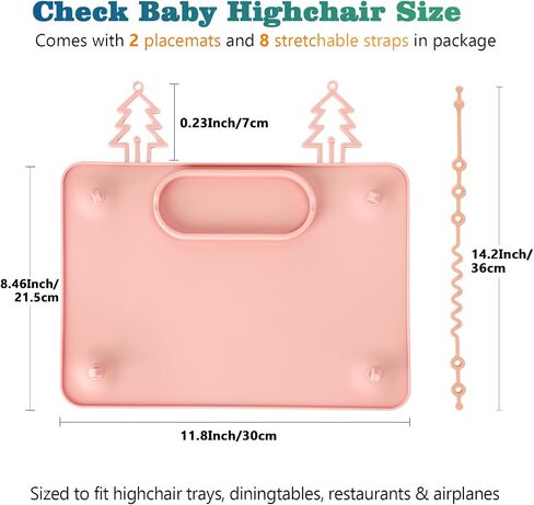 2 Pack Baby Silicone Mat, Silicone Placemat for Infants to Toddlers, Baby Placemat for Restaurants & Dining Table, Christmas Tree Suction Placemats, 8 Stretchable Straps to Secure Babies Essentials in Saudi Arabia