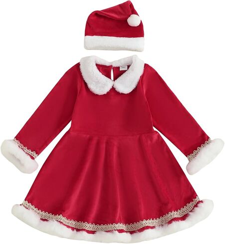 Toddler Baby Girl Christmas Outfit Santa Glitter Fur Long Sleeve A Line Dress for Party Cute Girls Christmas Dress in Saudi Arabia
