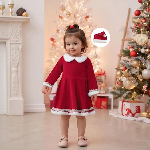 Toddler Baby Girl Christmas Outfit Santa Glitter Fur Long Sleeve A Line Dress for Party Cute Girls Christmas Dress in Saudi Arabia