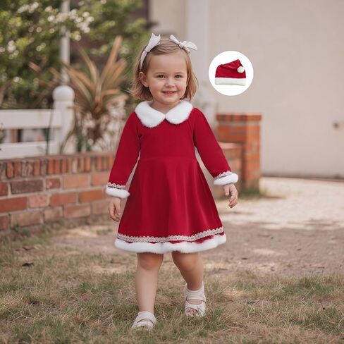 Toddler Baby Girl Christmas Outfit Santa Glitter Fur Long Sleeve A Line Dress for Party Cute Girls Christmas Dress in Saudi Arabia