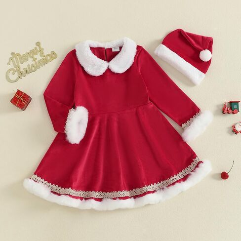 Toddler Baby Girl Christmas Outfit Santa Glitter Fur Long Sleeve A Line Dress for Party Cute Girls Christmas Dress in Saudi Arabia