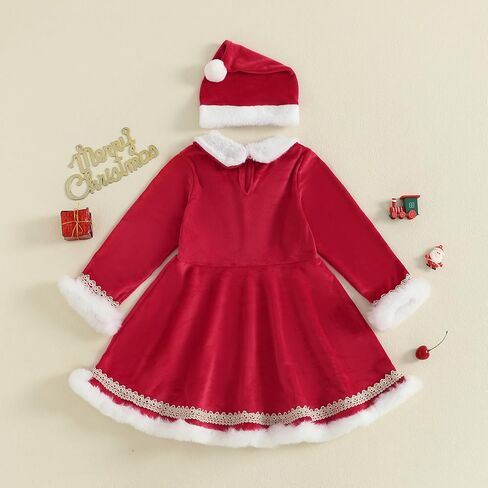 Toddler Baby Girl Christmas Outfit Santa Glitter Fur Long Sleeve A Line Dress for Party Cute Girls Christmas Dress in Saudi Arabia