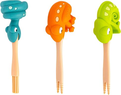 2-Pack Animal Food Picks for Kids – Fun Reusable Kids Utensils for Picky Eaters (Chameleon, Frog) – BPA-Free, Dishwasher Safe, Self Feeding Tools for Toddlers Ages 3+ – Fits in Bento Box in Saudi Arabia