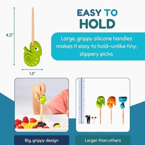 2-Pack Animal Food Picks for Kids – Fun Reusable Kids Utensils for Picky Eaters (Chameleon, Frog) – BPA-Free, Dishwasher Safe, Self Feeding Tools for Toddlers Ages 3+ – Fits in Bento Box in Saudi Arabia