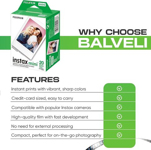 Fujifilm Instax Mini Film ISO 800، ست عبوات مزدوجة 120 EXP إجمالي متوافق مع Instax Mini Evo، 12، 11، 9 نماذج، تتضمن قطعة قماش تنظيف فاخرة من الألياف الدقيقة من Balveli in Saudi Arabia