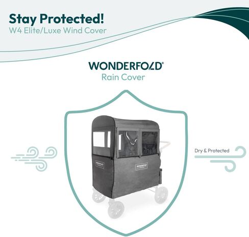غطاء الرياح لعربة الأطفال WONDERFOLD مصنوع من نسيج كاتيوني ممتاز قابل للتنفس مع فتحات نافذة بخطاف وحلقة لسهولة الوصول وجيب تخزين بسحاب (يناسب فقط W4 Elite/Luxe) in Kuwait