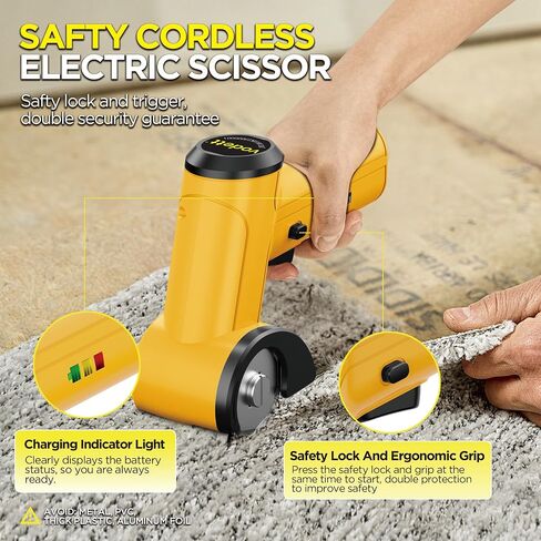 4V Cordless Electric Scissors, Rechargeable Cardboard Cutter with 2000mAh Battery, Safety Lock & 2 Blades – Great Gift for DIY Crafts, Fabric, Leather Projects (Yellow) in Saudi Arabia