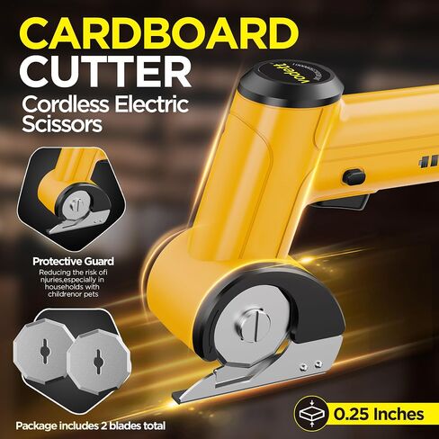 4V Cordless Electric Scissors, Rechargeable Cardboard Cutter with 2000mAh Battery, Safety Lock & 2 Blades – Great Gift for DIY Crafts, Fabric, Leather Projects (Yellow) in Saudi Arabia