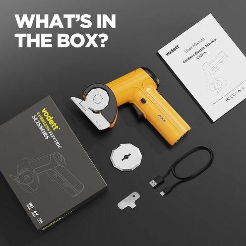 4V Cordless Electric Scissors, Rechargeable Cardboard Cutter with 2000mAh Battery, Safety Lock & 2 Blades – Great Gift for DIY Crafts, Fabric, Leather Projects (Yellow) in Saudi Arabia