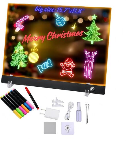 Anti-Scratch LED Christmas Message Board - Crystal Clear Acrylic Light Up Sign, 7 Neon Colors No Ghosting Dry Erase Board with Stand, Rechargeable Glow Display for Home Decor & Family Gifts in Saudi Arabia