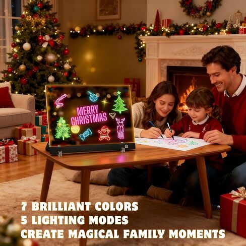 Anti-Scratch LED Christmas Message Board - Crystal Clear Acrylic Light Up Sign, 7 Neon Colors No Ghosting Dry Erase Board with Stand, Rechargeable Glow Display for Home Decor & Family Gifts in Saudi Arabia