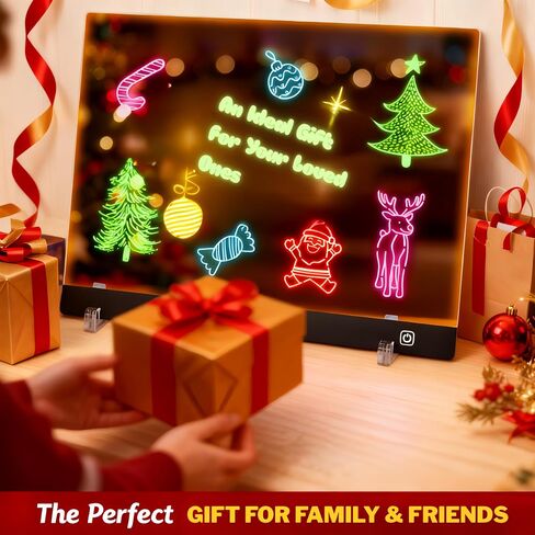 Anti-Scratch LED Christmas Message Board - Crystal Clear Acrylic Light Up Sign, 7 Neon Colors No Ghosting Dry Erase Board with Stand, Rechargeable Glow Display for Home Decor & Family Gifts in Saudi Arabia
