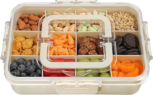 Snack Box Container for Kids - Adjustable 12-Compartment Snack Containers, Reusable Bento Box, Dishwasher Safe, BPA-Free, Perfect for School, Travel, Camping & Picnic, Green in Saudi Arabia