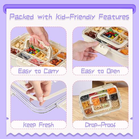 Snack Box Container for Kids - Adjustable 12-Compartment Snack Containers, Reusable Bento Box, Dishwasher Safe, BPA-Free, Perfect for School, Travel, Camping & Picnic, Green in Saudi Arabia