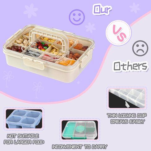 Snack Box Container for Kids - Adjustable 12-Compartment Snack Containers, Reusable Bento Box, Dishwasher Safe, BPA-Free, Perfect for School, Travel, Camping & Picnic, Green in Saudi Arabia