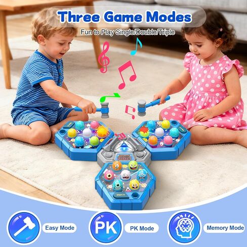 Whack Game Mole للأطفال الصغار، ألعاب للأطفال من عمر 3 4 5 6 7+ سنوات من الأولاد والبنات، ألعاب القصف للأعمار من 3 إلى 8 سنوات، هدية عيد ميلاد للأولاد من سن 3 إلى 12 عامًا، ألعاب تعليمية تفاعلية مع 3 أوضاع، 1-3 لاعبين in Kuwait
