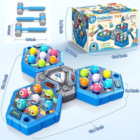 Whack Game Mole للأطفال الصغار، ألعاب للأطفال من عمر 3 4 5 6 7+ سنوات من الأولاد والبنات، ألعاب القصف للأعمار من 3 إلى 8 سنوات، هدية عيد ميلاد للأولاد من سن 3 إلى 12 عامًا، ألعاب تعليمية تفاعلية مع 3 أوضاع، 1-3 لاعبين in Kuwait