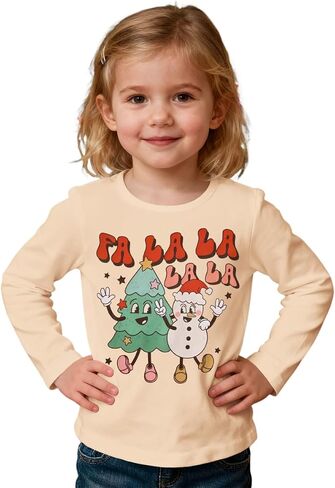 BOUTIKOME Toddler Girl Boy Christmas Shirt Christmas Tree Long Sleeve T-Shirt Funny Xmas Snowman Holiday Pullover Tops 18M-6Y in Saudi Arabia