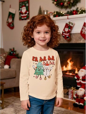 BOUTIKOME Toddler Girl Boy Christmas Shirt Christmas Tree Long Sleeve T-Shirt Funny Xmas Snowman Holiday Pullover Tops 18M-6Y in Saudi Arabia