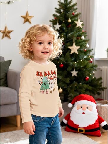 BOUTIKOME Toddler Girl Boy Christmas Shirt Christmas Tree Long Sleeve T-Shirt Funny Xmas Snowman Holiday Pullover Tops 18M-6Y in Saudi Arabia