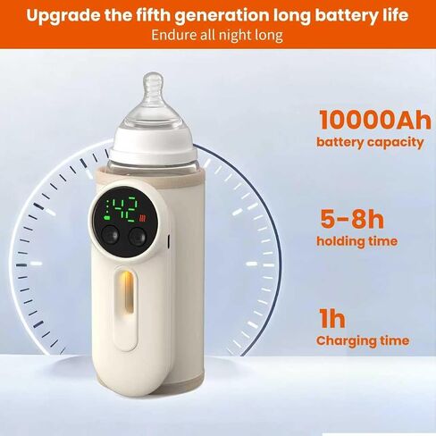 Portable Baby Bottle Warmer Precise Temperature Control via Display Accurate Heating Long-Lasting Battery Life Keeps Warm for 5-8 Hours Charge While Feeding Perfect for Traveling with Baby in Saudi Arabia