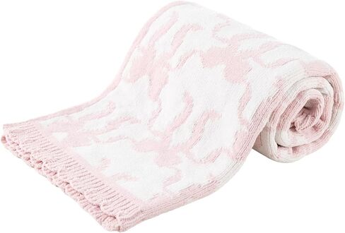 Berkshire Baby Blanket,Ultra-Plush Reversible Chenille Knit Toddler Blanket,Cute Pattern Nursery Crib Blanket,Ideal Baby Gift(30x40 Inches,Ribbon Bow White Pink) in Saudi Arabia