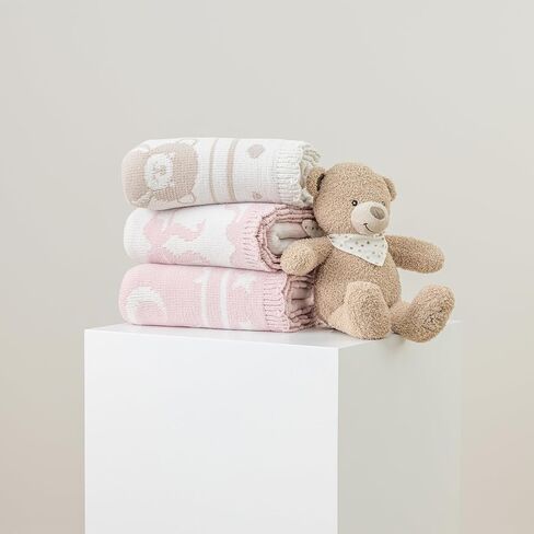 Berkshire Baby Blanket,Ultra-Plush Reversible Chenille Knit Toddler Blanket,Cute Pattern Nursery Crib Blanket,Ideal Baby Gift(30x40 Inches,Ribbon Bow White Pink) in Saudi Arabia