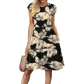 WIHOLL Summer Dresses for Women 2025 Cap Sleeve Casual Sundresses Floral Tiered Swing Babydoll Vacation Mini Dress in Kuwait