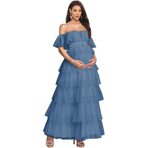 Off The Shoulder Maternity Dress for Photoshoot Puffy Tulle Long Pregnancy Dresses with Flowy Sleeve in Saudi Arabia