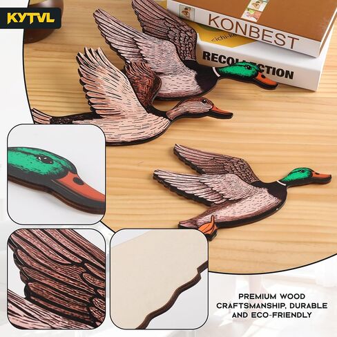 Kytvl Set of 3 Wooden Mallard Duck Wall Decor – Vintage Farmhouse Rustic Art for Entryway, Nursery, or Living Room – Larger Than Average Ducks (12"/11"/9") – Housewarming, Christmas, and Party Gift in Saudi Arabia