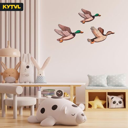Kytvl Set of 3 Wooden Mallard Duck Wall Decor – Vintage Farmhouse Rustic Art for Entryway, Nursery, or Living Room – Larger Than Average Ducks (12"/11"/9") – Housewarming, Christmas, and Party Gift in Saudi Arabia