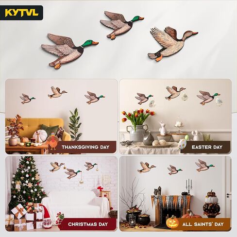 Kytvl Set of 3 Wooden Mallard Duck Wall Decor – Vintage Farmhouse Rustic Art for Entryway, Nursery, or Living Room – Larger Than Average Ducks (12"/11"/9") – Housewarming, Christmas, and Party Gift in Saudi Arabia