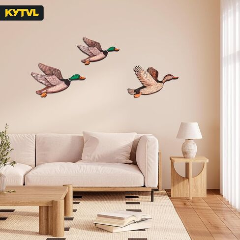 Kytvl Set of 3 Wooden Mallard Duck Wall Decor – Vintage Farmhouse Rustic Art for Entryway, Nursery, or Living Room – Larger Than Average Ducks (12"/11"/9") – Housewarming, Christmas, and Party Gift in Saudi Arabia