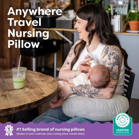 Boppy Anywhere Travel Nursing Pillow - Compact, Ergonomic Bottle & Breastfeeding Pillow with Snap & Loop Hanging Closure and Firm Hypoallergenic Fill, Baby Safety Alliance Verified - Gray 2.0 in Saudi Arabia
