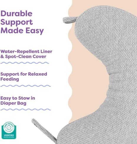 Boppy Anywhere Travel Nursing Pillow - Compact, Ergonomic Bottle & Breastfeeding Pillow with Snap & Loop Hanging Closure and Firm Hypoallergenic Fill, Baby Safety Alliance Verified - Gray 2.0 in Saudi Arabia