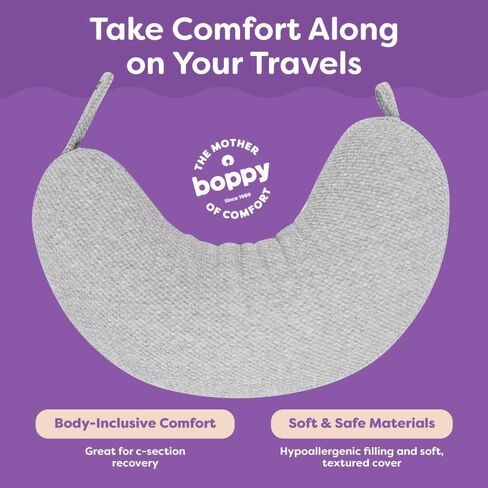 Boppy Anywhere Travel Nursing Pillow - Compact, Ergonomic Bottle & Breastfeeding Pillow with Snap & Loop Hanging Closure and Firm Hypoallergenic Fill, Baby Safety Alliance Verified - Gray 2.0 in Saudi Arabia