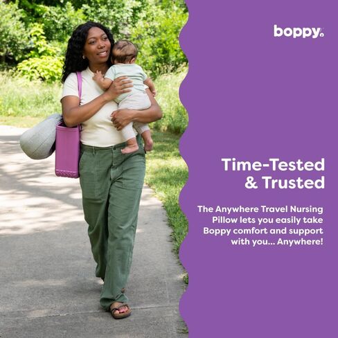 Boppy Anywhere Travel Nursing Pillow - Compact, Ergonomic Bottle & Breastfeeding Pillow with Snap & Loop Hanging Closure and Firm Hypoallergenic Fill, Baby Safety Alliance Verified - Gray 2.0 in Saudi Arabia