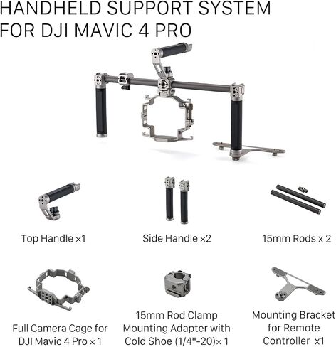 نظام دعم Tilta المحمول متوافق مع DJI Mavic 4 Pro - أبيض تيتانيوم | قفص كاميرا كامل، مقابض علوية وجانبية، حوامل أحذية باردة، مشابك قضيب 15 مم | أداة خفيفة الوزن للتصوير السينمائي على الأرض in Saudi Arabia