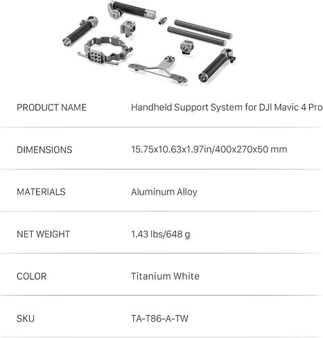 نظام دعم Tilta المحمول متوافق مع DJI Mavic 4 Pro - أبيض تيتانيوم | قفص كاميرا كامل، مقابض علوية وجانبية، حوامل أحذية باردة، مشابك قضيب 15 مم | أداة خفيفة الوزن للتصوير السينمائي على الأرض in Saudi Arabia