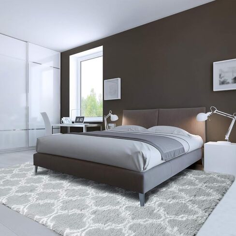 LOCHAS Luxury Shag Area Rug 2x3 Feet Geometric Plush Fluffy Rugs, Extra Soft Carpet Runner Rugs for Bedroom Living Room Dorm Kids, High Pile Shaggy Floor Rug Decor, Dark Grey/White in Kuwait