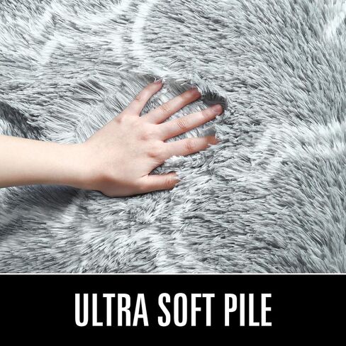 LOCHAS Luxury Shag Area Rug 2x3 Feet Geometric Plush Fluffy Rugs, Extra Soft Carpet Runner Rugs for Bedroom Living Room Dorm Kids, High Pile Shaggy Floor Rug Decor, Dark Grey/White in Kuwait