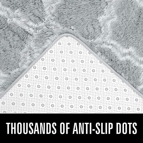 LOCHAS Luxury Shag Area Rug 2x3 Feet Geometric Plush Fluffy Rugs, Extra Soft Carpet Runner Rugs for Bedroom Living Room Dorm Kids, High Pile Shaggy Floor Rug Decor, Dark Grey/White in Kuwait