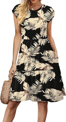 WIHOLL Summer Dresses for Women 2025 Cap Sleeve Casual Sundresses Floral Tiered Swing Babydoll Vacation Mini Dress in Kuwait