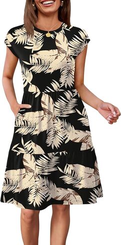 WIHOLL Summer Dresses for Women 2025 Cap Sleeve Casual Sundresses Floral Tiered Swing Babydoll Vacation Mini Dress in Kuwait