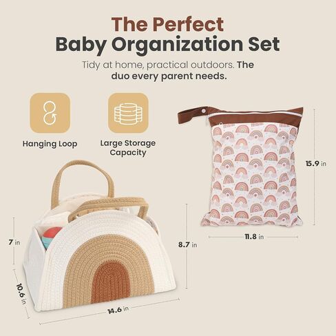 Diaper Caddy Organizer + Wet Bag - Caddy Organizer With Handle - Wet Dry Bags For Diaper Bag - Diaper Caddy Basket - New Mommy Essentials - Diaper Bag Organizing Pouches - Basket For Baby Shower in Saudi Arabia