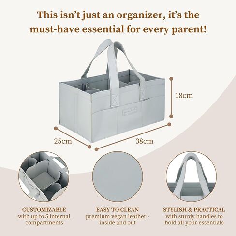 Premium Vegan Leather Baby Diaper Caddy Organizer – Portable Storage Basket for Newborn Essentials, Changing Table, Nursery, Car & Travel, Gifts for Baby Shower (Teddy Beige) in Saudi Arabia