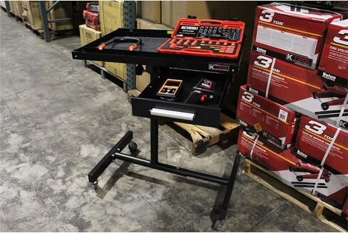 K Tool International 75107 Adjustable Tear Down Work Table with Drawer for Garages, Repair Shops, and DIY, Portable, (4) 2" Swivel Casters, 200 Pound Capacity, Rubber Corners, Heavy Duty Steel, Black in Saudi Arabia